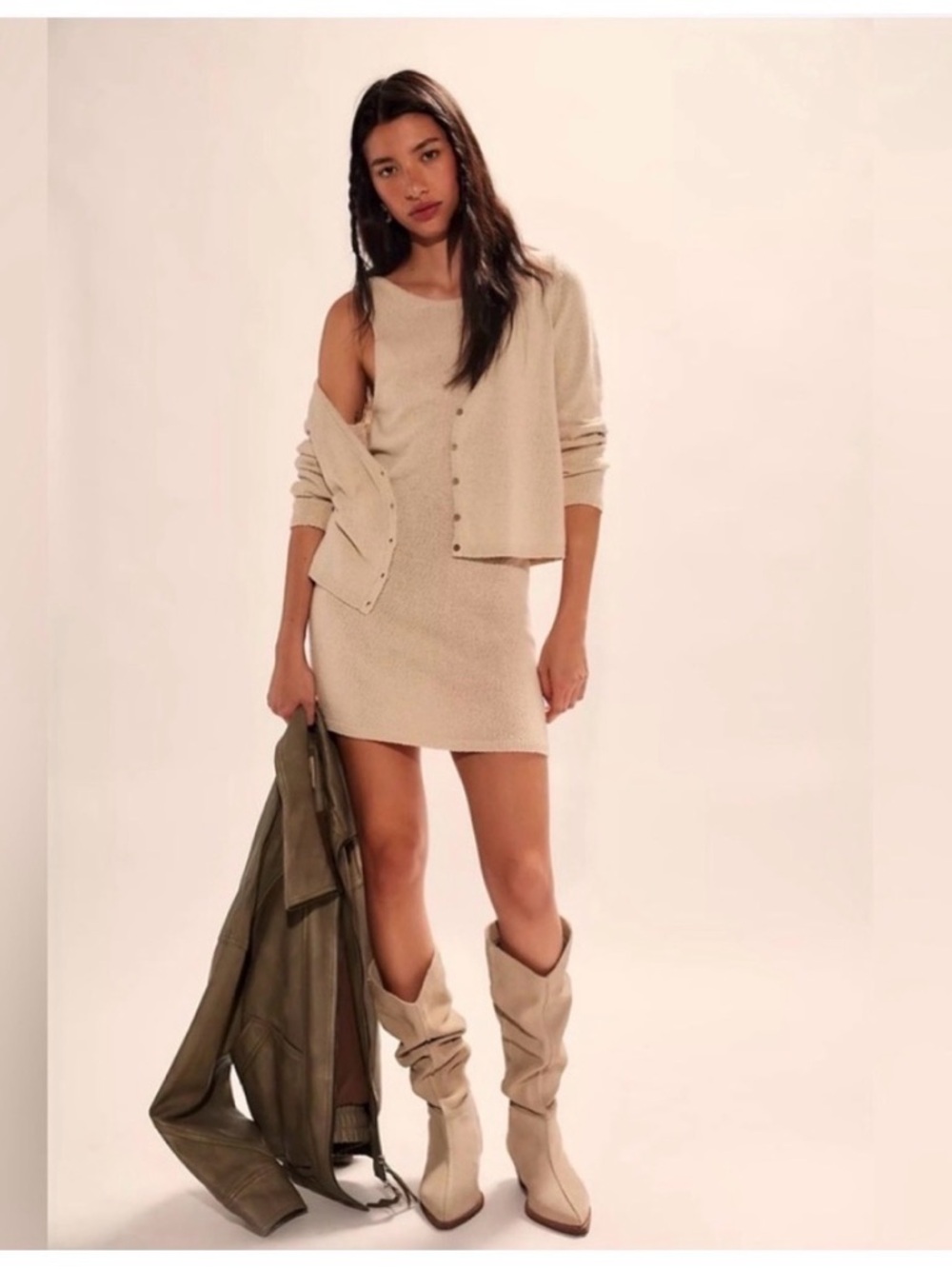 Free people size small nwt Beige Knit Dress and Cardigan Set